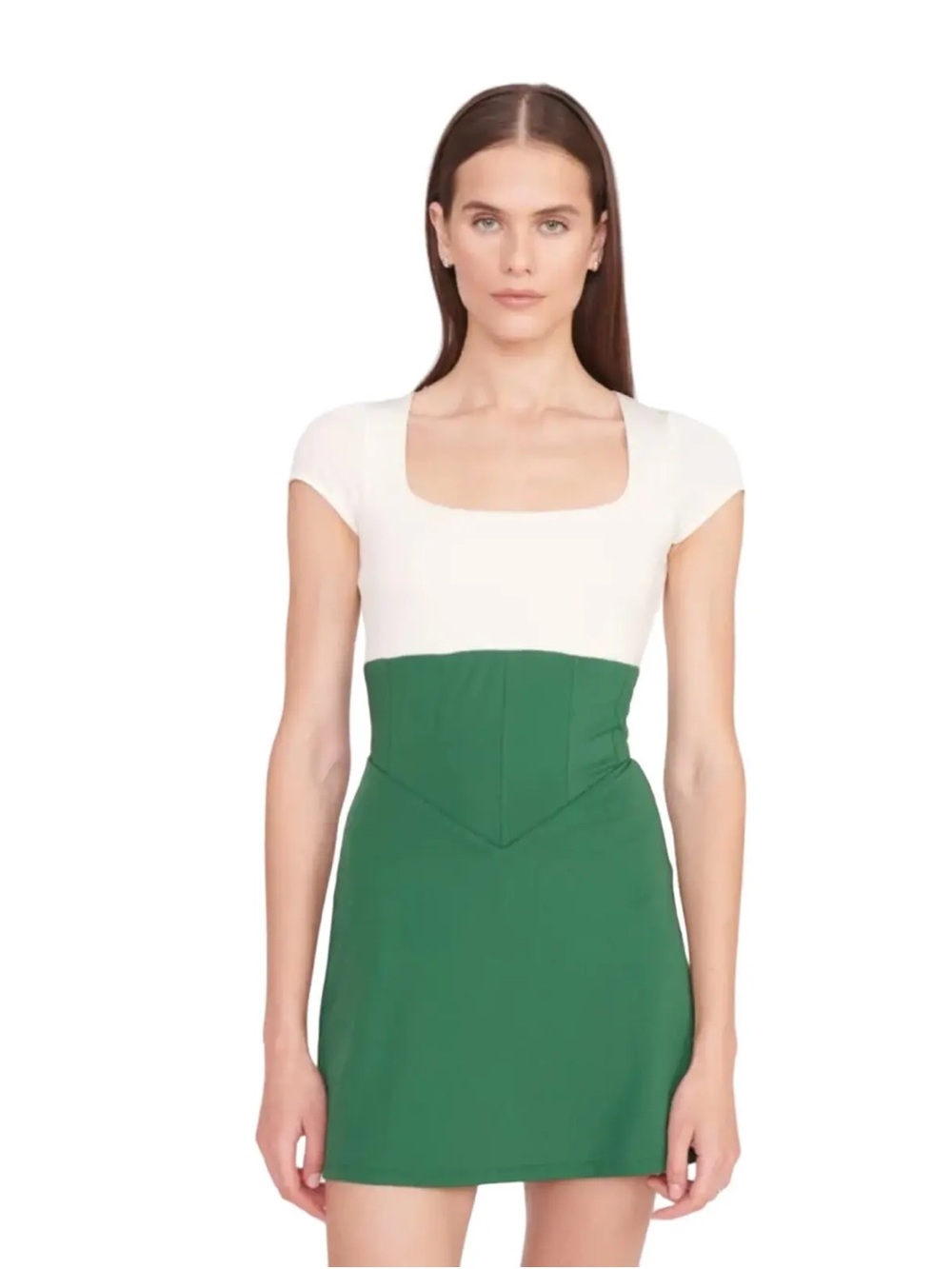 STAUD BACKSPIN DRESS Court Green Ivory built-in Shorts